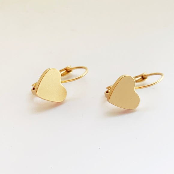 Heart Shaped Gold Plated Huggie Earrings - Picture 2 of 5